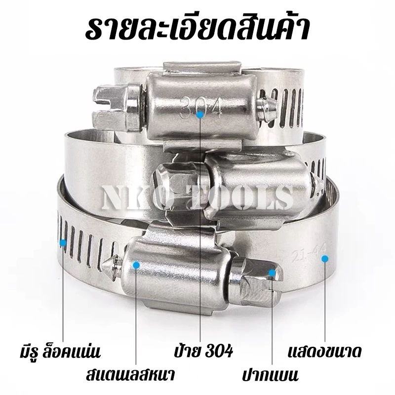 เข็มขัดรัดท่อ เหล็กรัดสแตนเลส 304 เหล็กรัดสายยาง แคล้มรัดท่อ Hose Clip กิ๊ปรัดท่อ เข็มขัดรัดสายยาง - Image 3